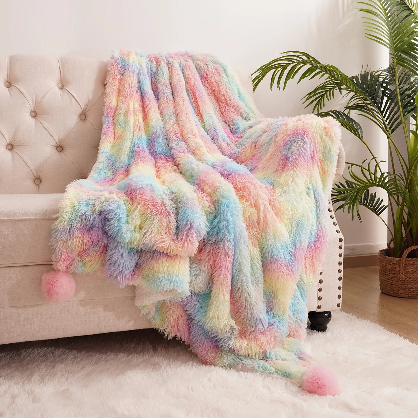 Soft Rainbow Fluffy Baby Kids Blankets For Beds