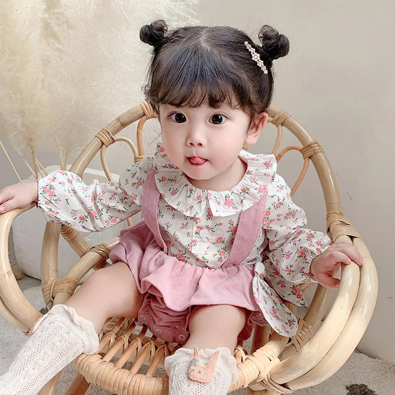 Baby Long Sleeve Floral Blouse, Romper Dress