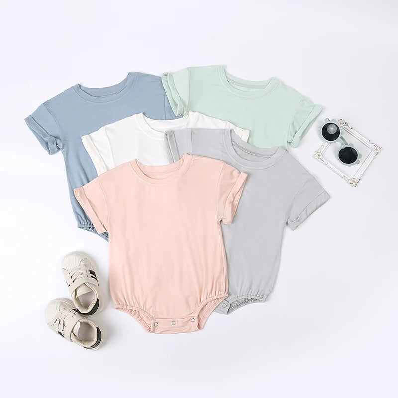 Bamboo Fiber Baby Short Sleeved Rompers 3-24M