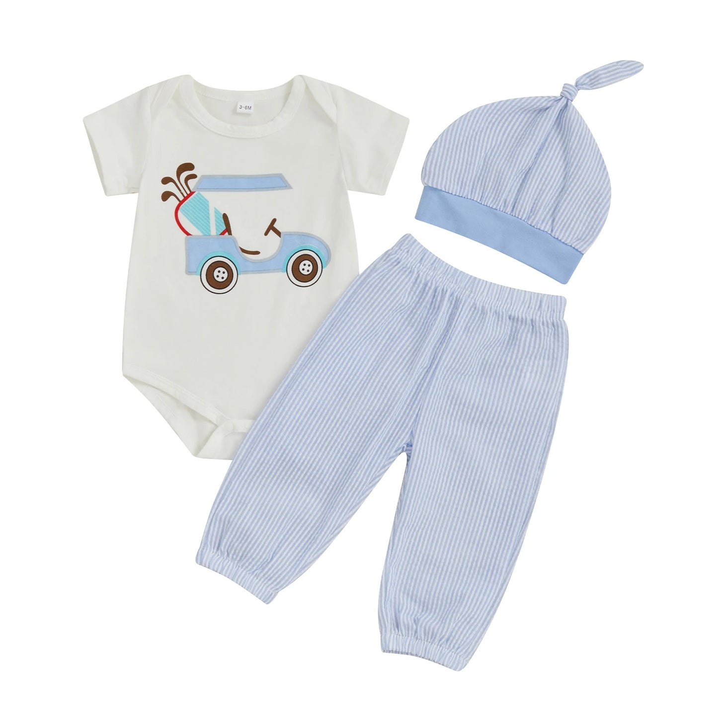 Baby Boys, Girls Short Sleeve Romper, Stripe Pants, Hat