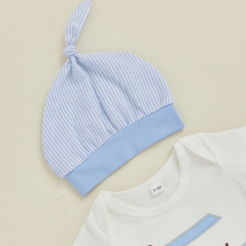 Baby Boys, Girls Short Sleeve Romper, Stripe Pants, Hat