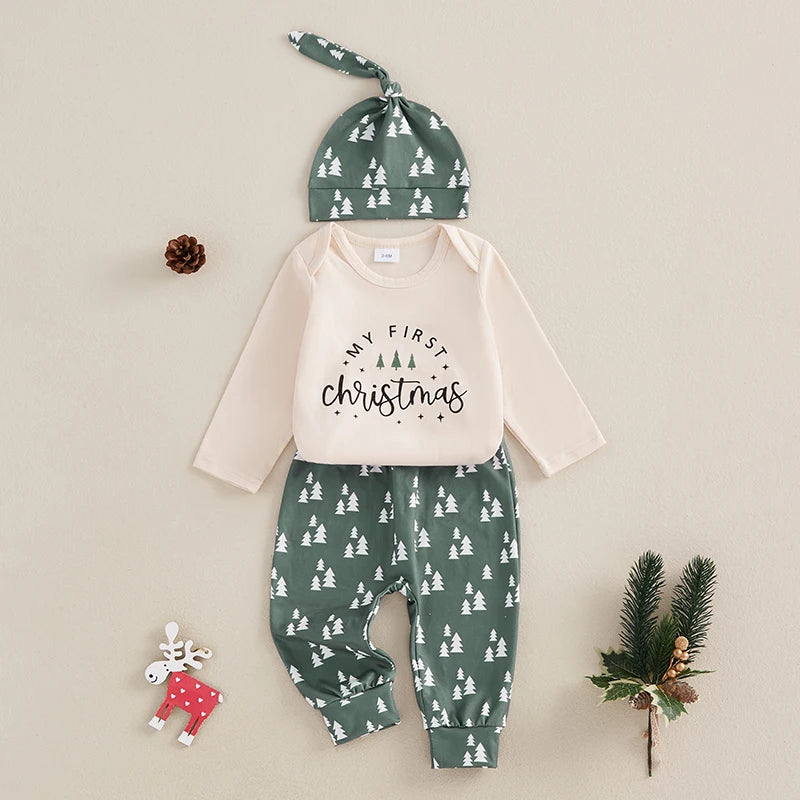 Baby Christmas Long Sleeve Romper, Long Trousers, Hat