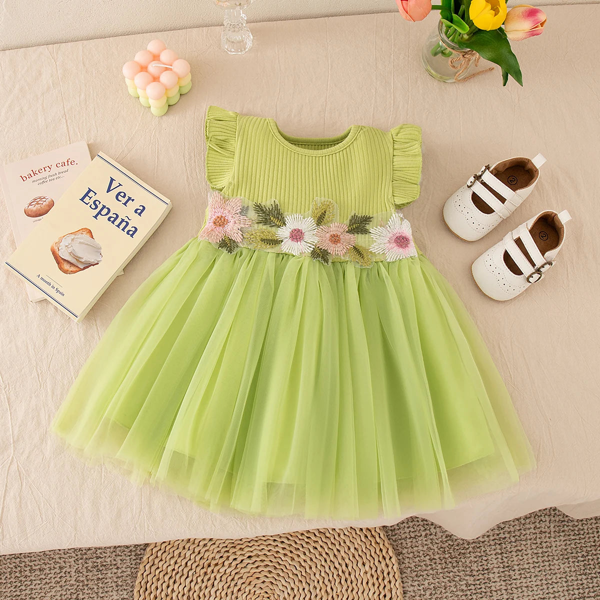 Baby Girl Dress Floral Pattern Knit Solid Color