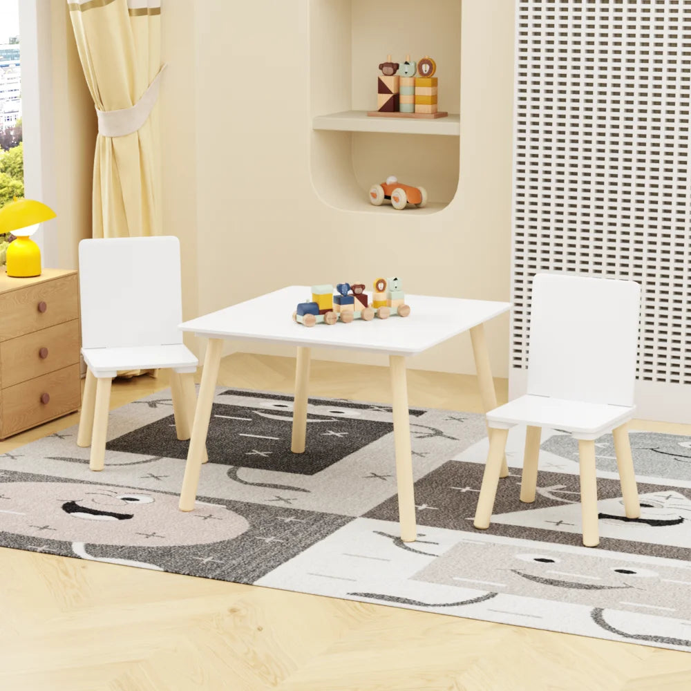 White Wooden Toddler Activity Table With Two Chairs