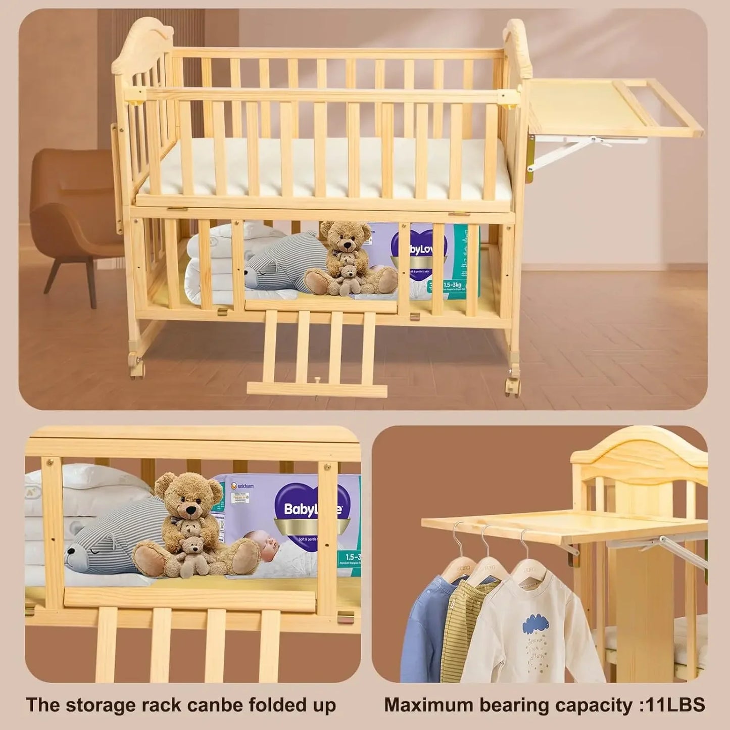 Mini Convertible Baby Crib, Changing Shelf And Mattress