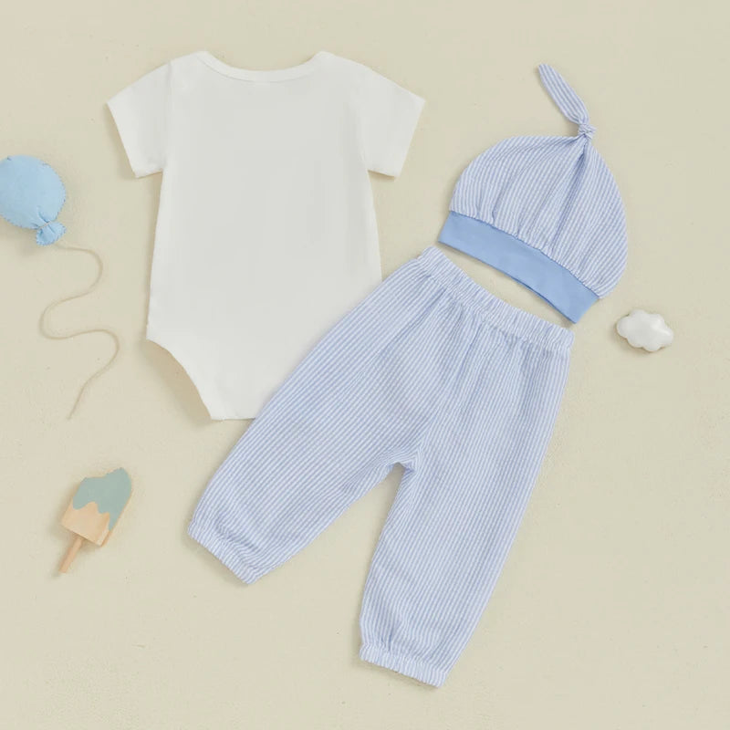 Baby Boys, Girls Short Sleeve Romper, Stripe Pants, Hat
