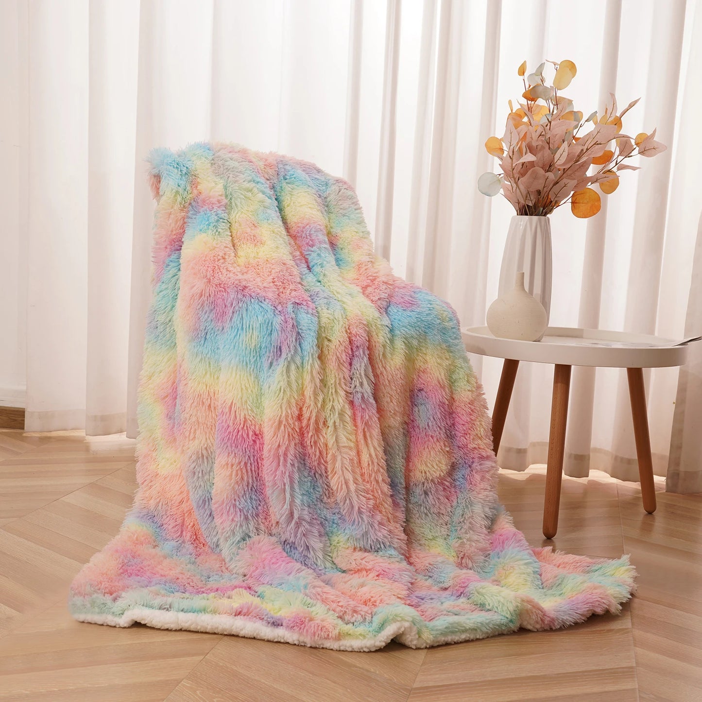 Soft Rainbow Fluffy Baby Kids Blankets For Beds