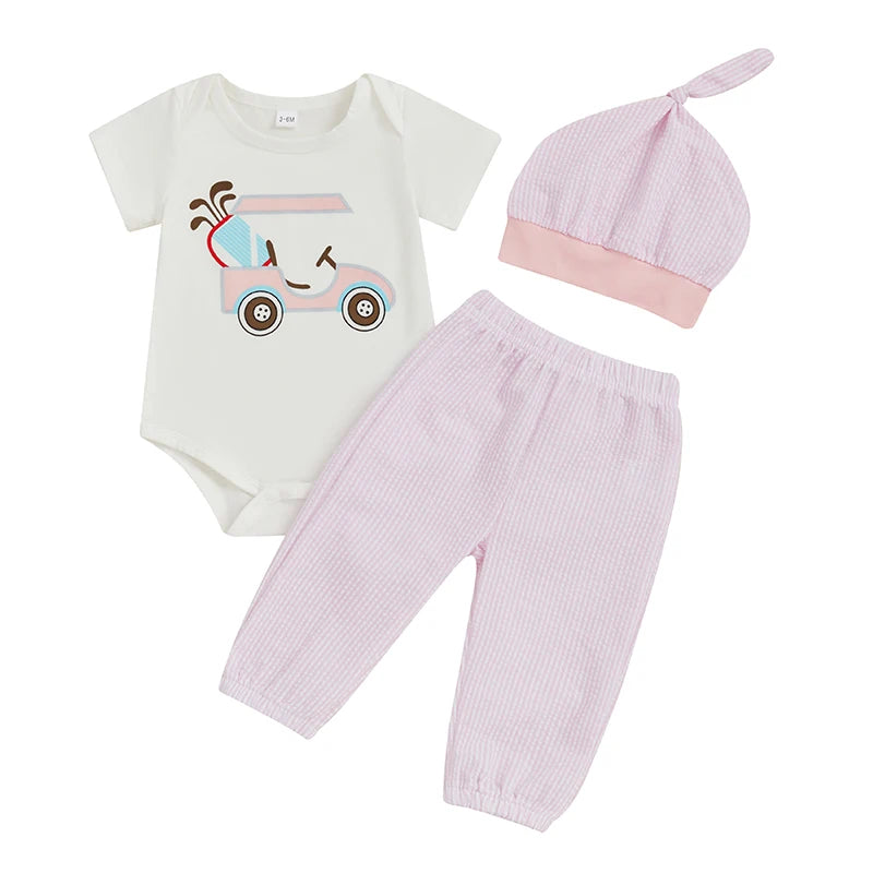 Baby Boys, Girls Short Sleeve Romper, Stripe Pants, Hat