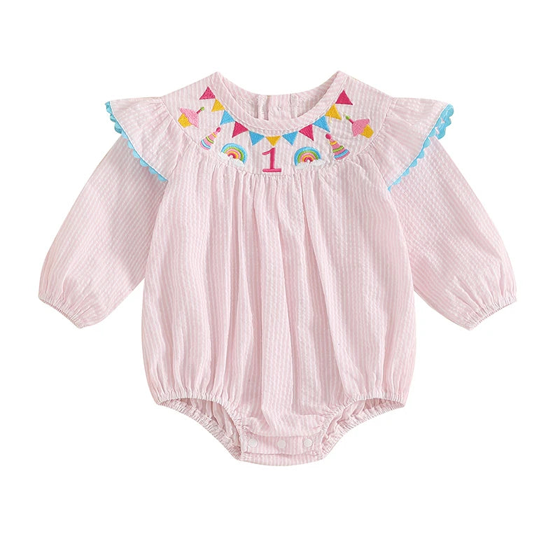 Baby Girl Pink Floral Print Ruffle Sleeve Romper