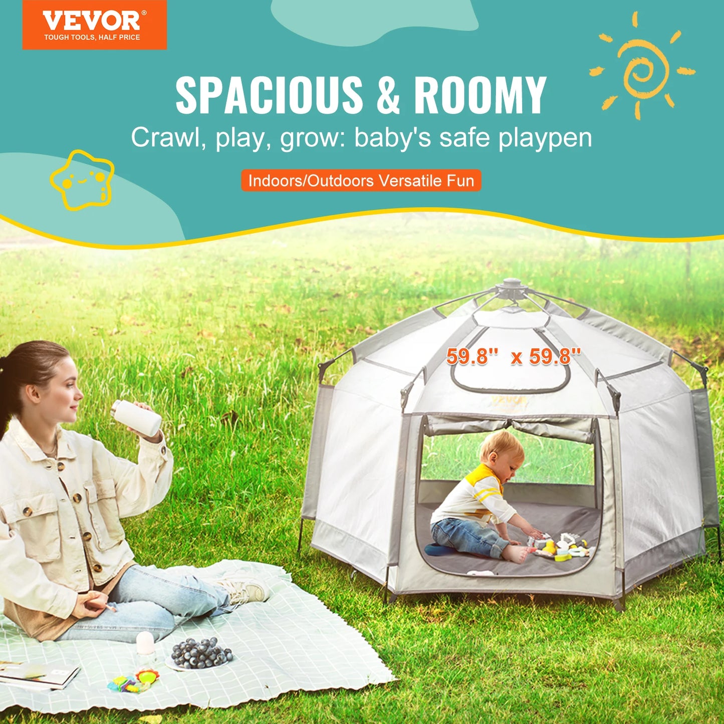 Baby Canopy Playpen Indoor/Outdoor Lightweight