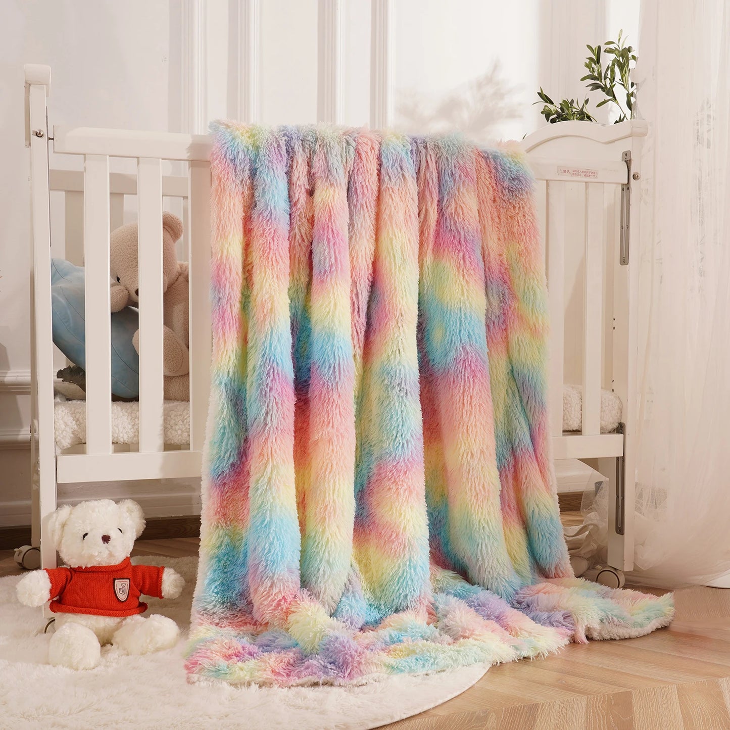 Soft Rainbow Fluffy Baby Kids Blankets For Beds