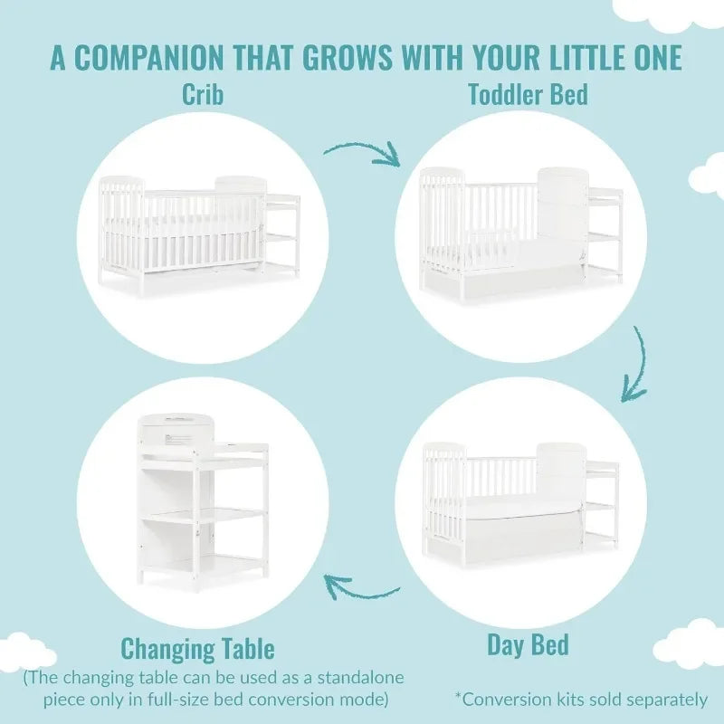 4-In-1 Full-Size Crib And Changing Table Combo