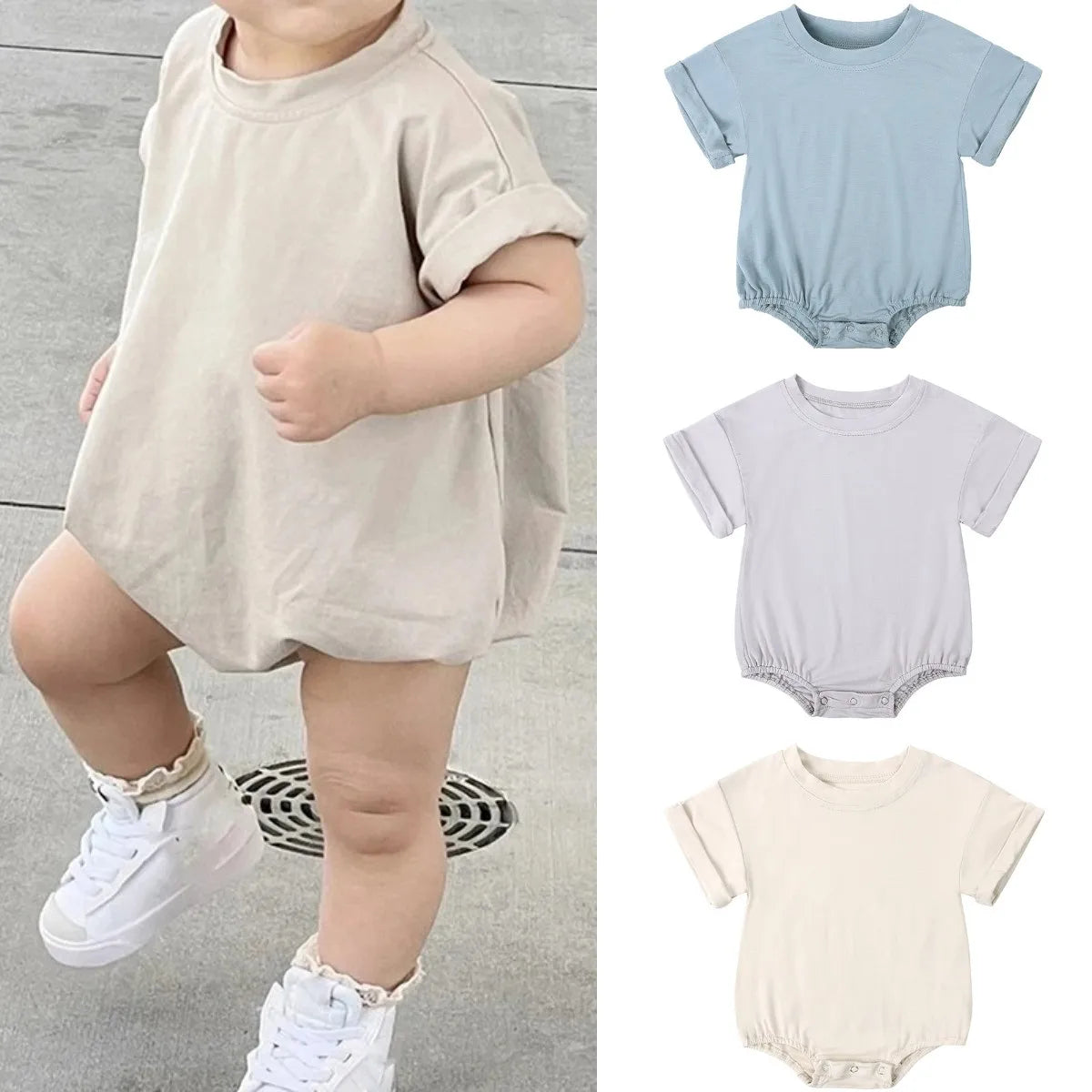 Bamboo Fiber Baby Short Sleeved Rompers 3-24M