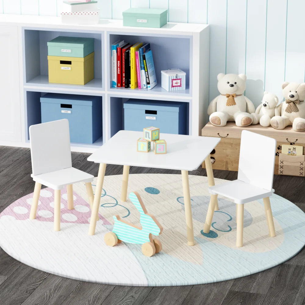 White Wooden Toddler Activity Table With Two Chairs