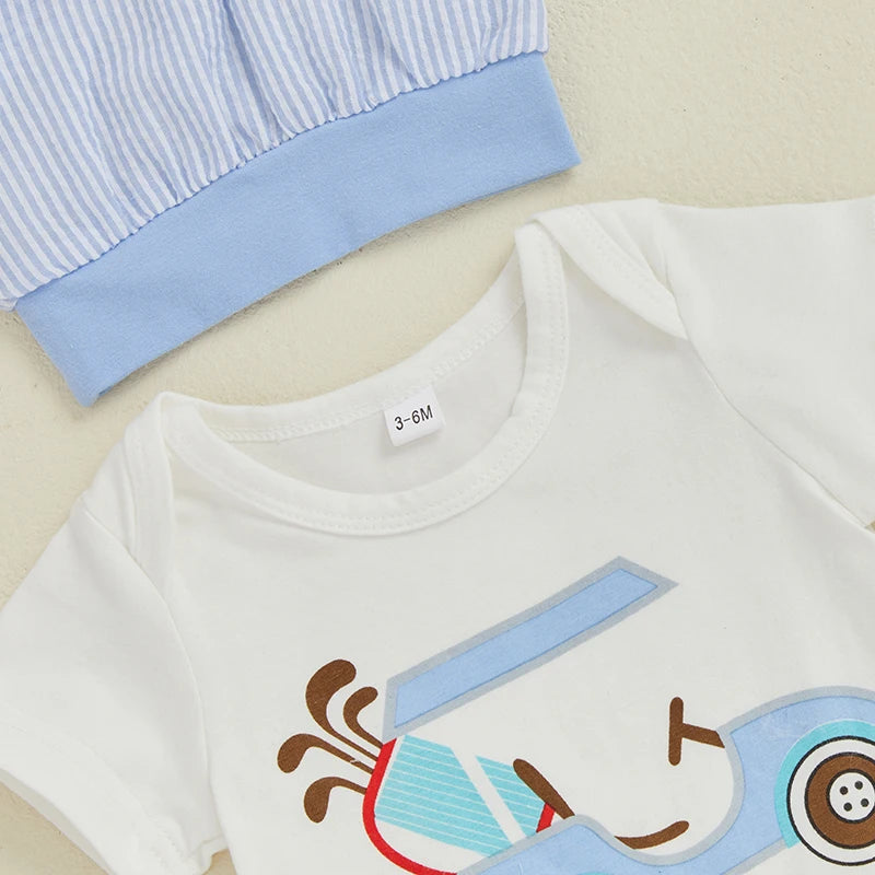 Baby Boys, Girls Short Sleeve Romper, Stripe Pants, Hat