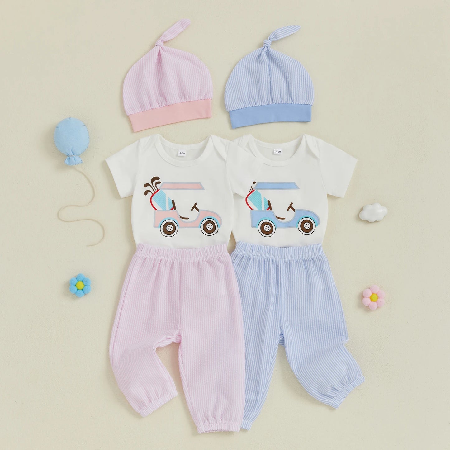 Baby Boys, Girls Short Sleeve Romper, Stripe Pants, Hat
