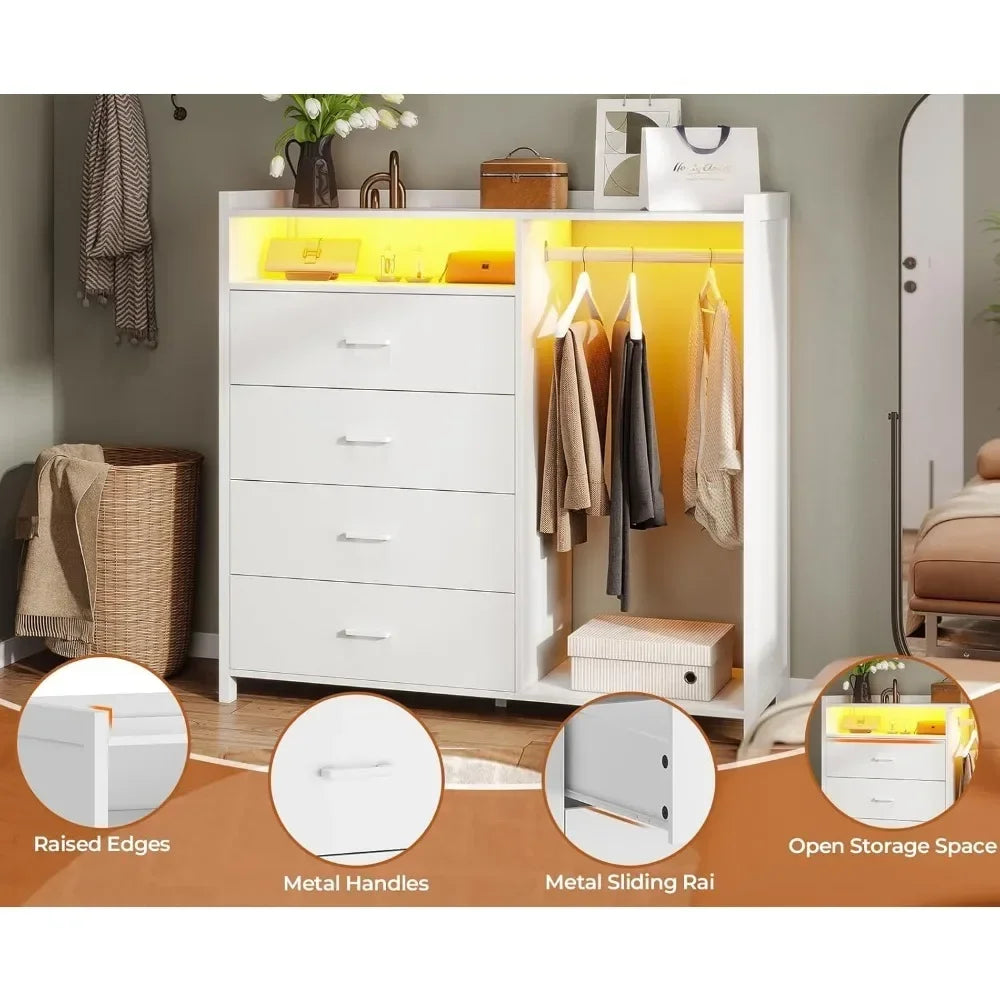 Children's Wardrobes, 4 Drawer Dresser With Clothing Rack