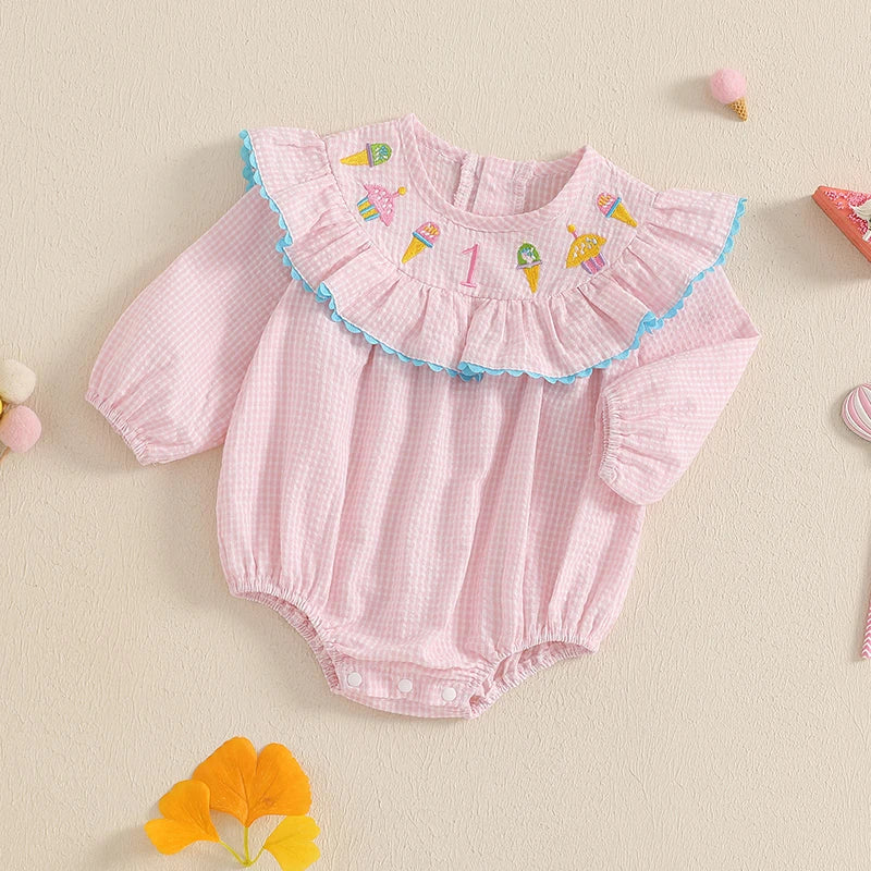 Baby Girl Pink Floral Print Ruffle Sleeve Romper