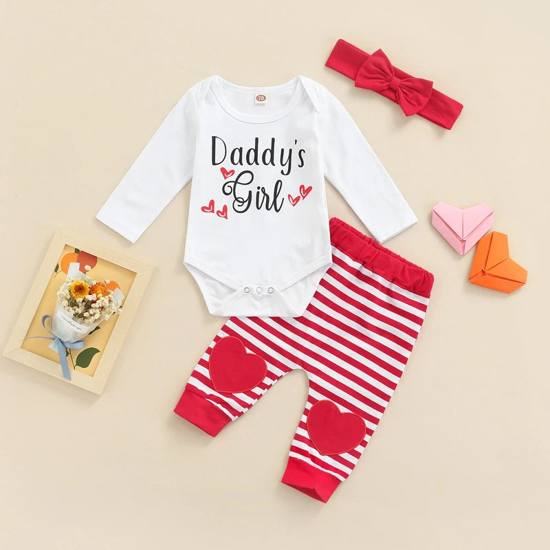 Cute 3-Piece Baby Girl Outfit Long Sleeve Romper, Pants, Headband