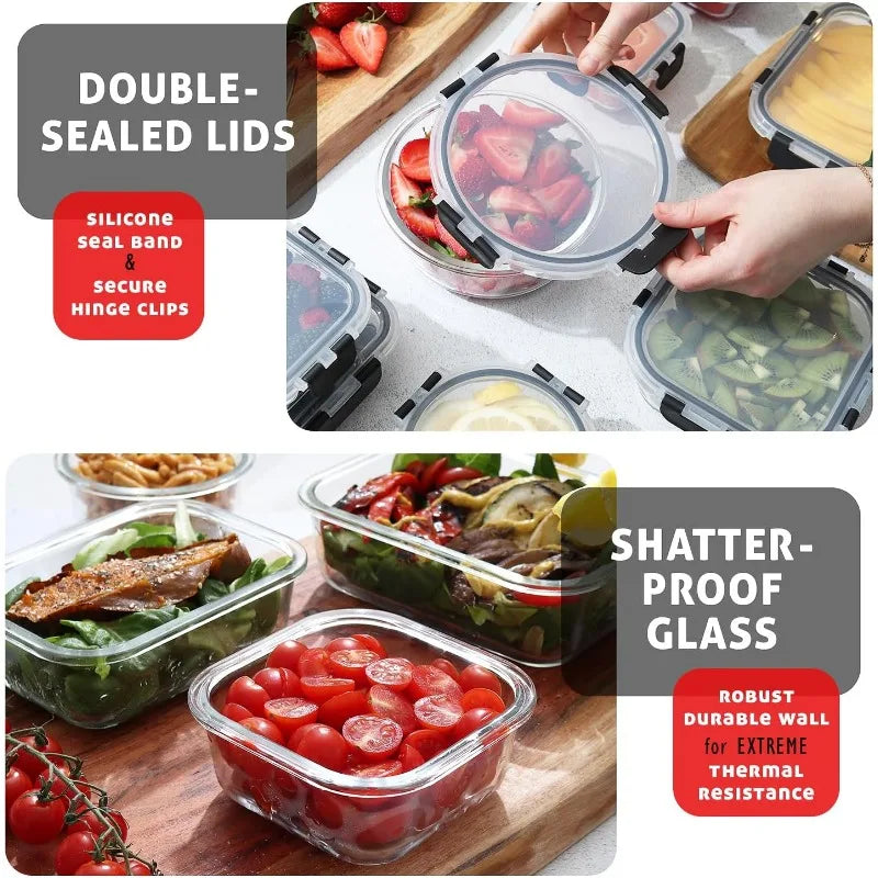 Glass Food Storage Microwave Oven Freezer Safe. Lids: Airtight