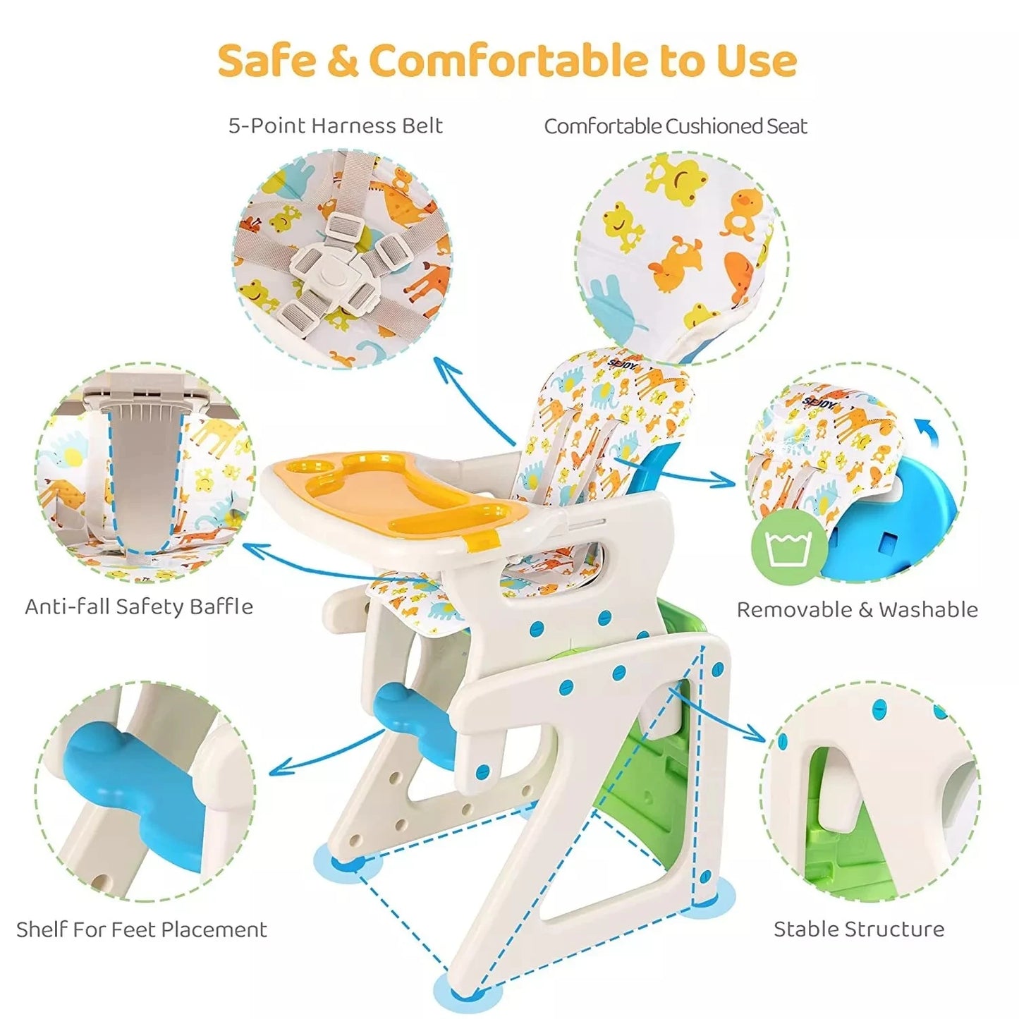 Highchair For Baby Adjustable Backrest Infant Feeding Chair