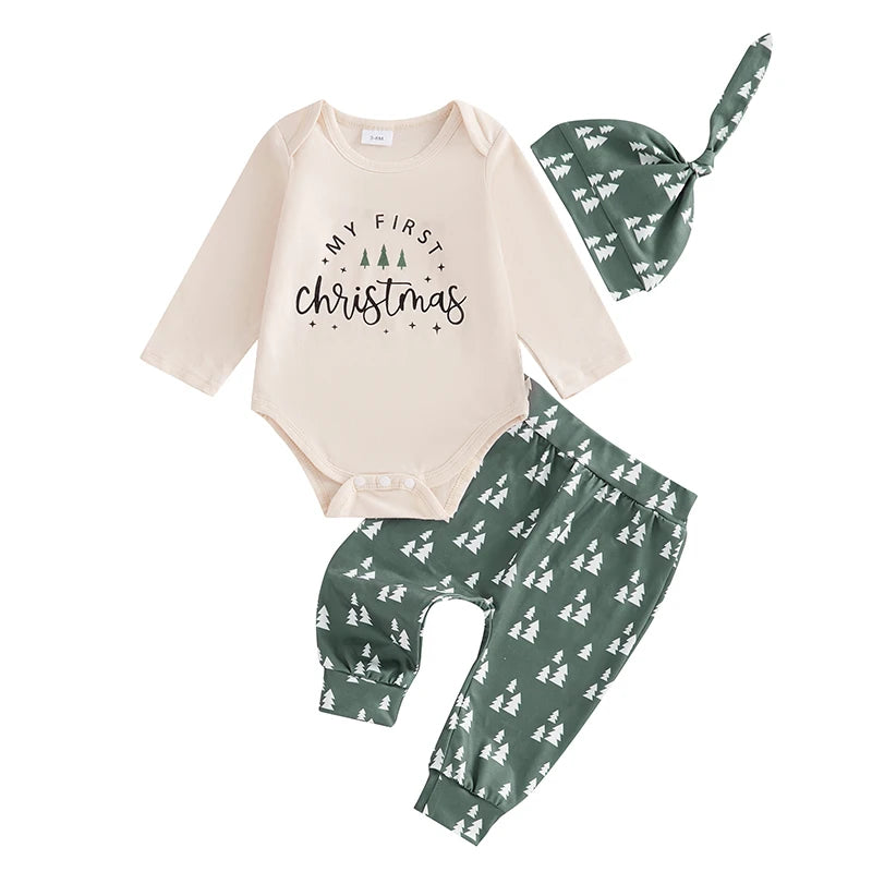 Baby Christmas Long Sleeve Romper, Long Trousers, Hat