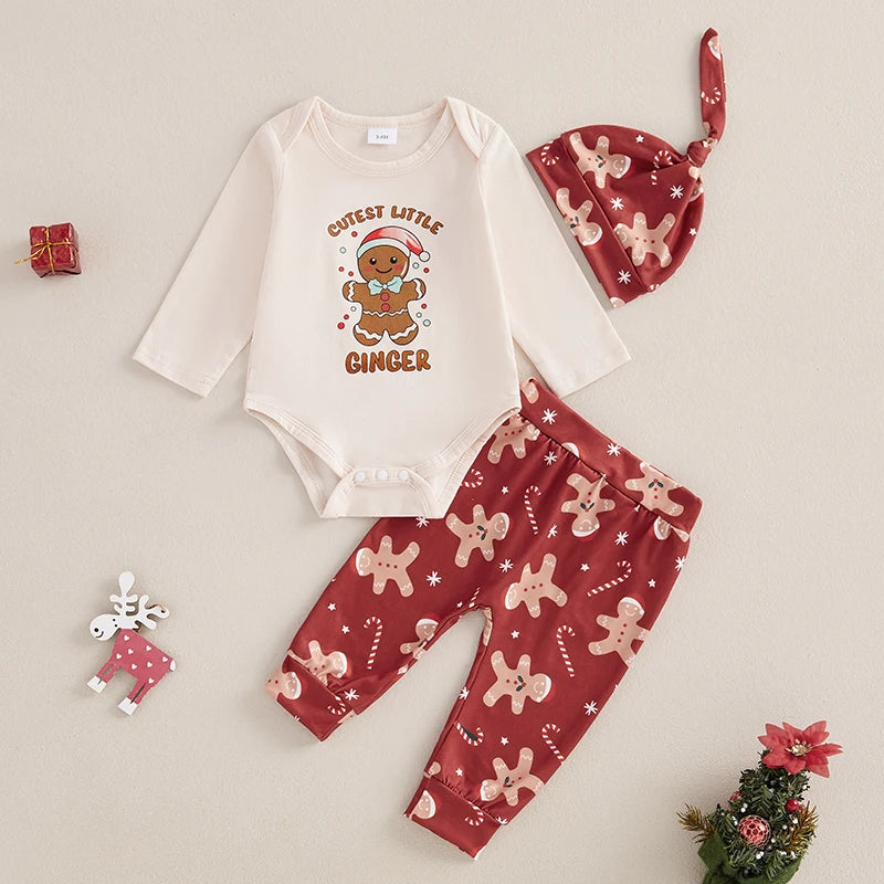 Baby Christmas Long Sleeve Romper, Long Trousers, Hat