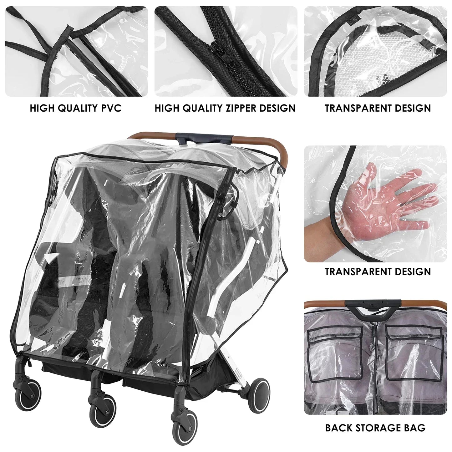 Universal Double Stroller Transparent Rain Cover