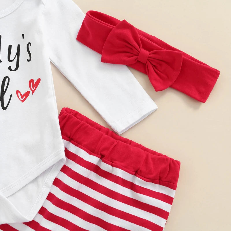 Cute 3-Piece Baby Girl Outfit Long Sleeve Romper, Pants, Headband