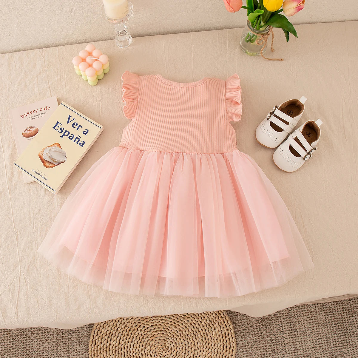 Baby Girl Dress Floral Pattern Knit Solid Color