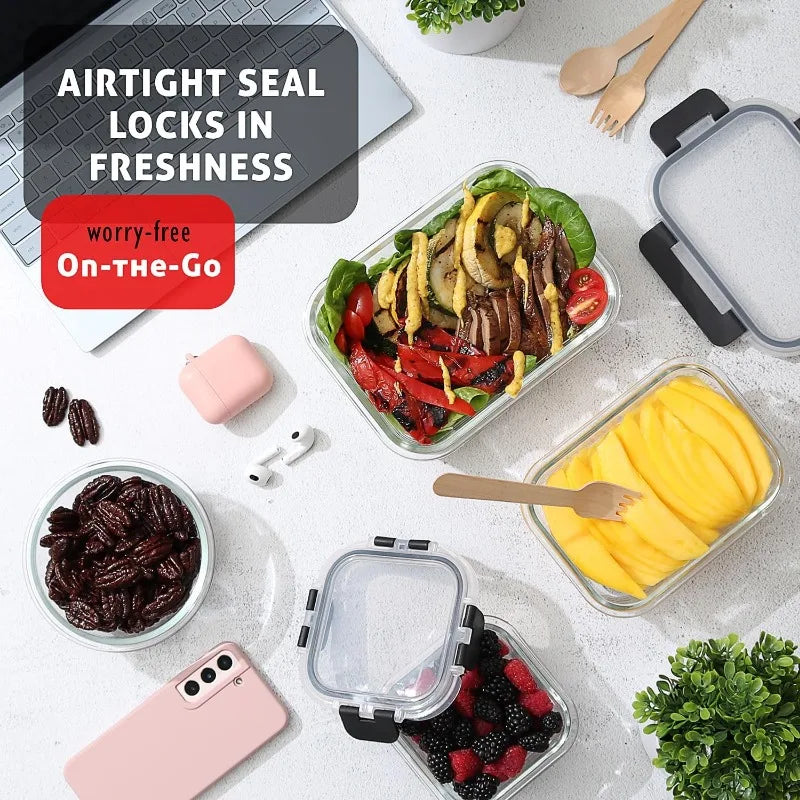 Glass Food Storage Microwave Oven Freezer Safe. Lids: Airtight