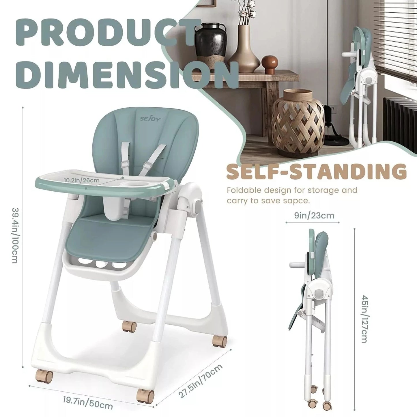 Baby High Chair Foldable Adjustable Backrest