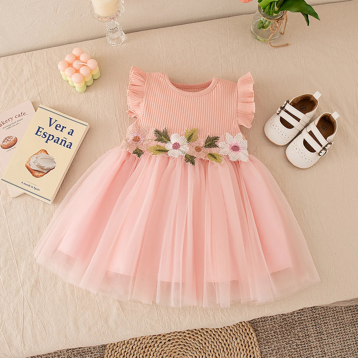 Baby Girl Dress Floral Pattern Knit Solid Color