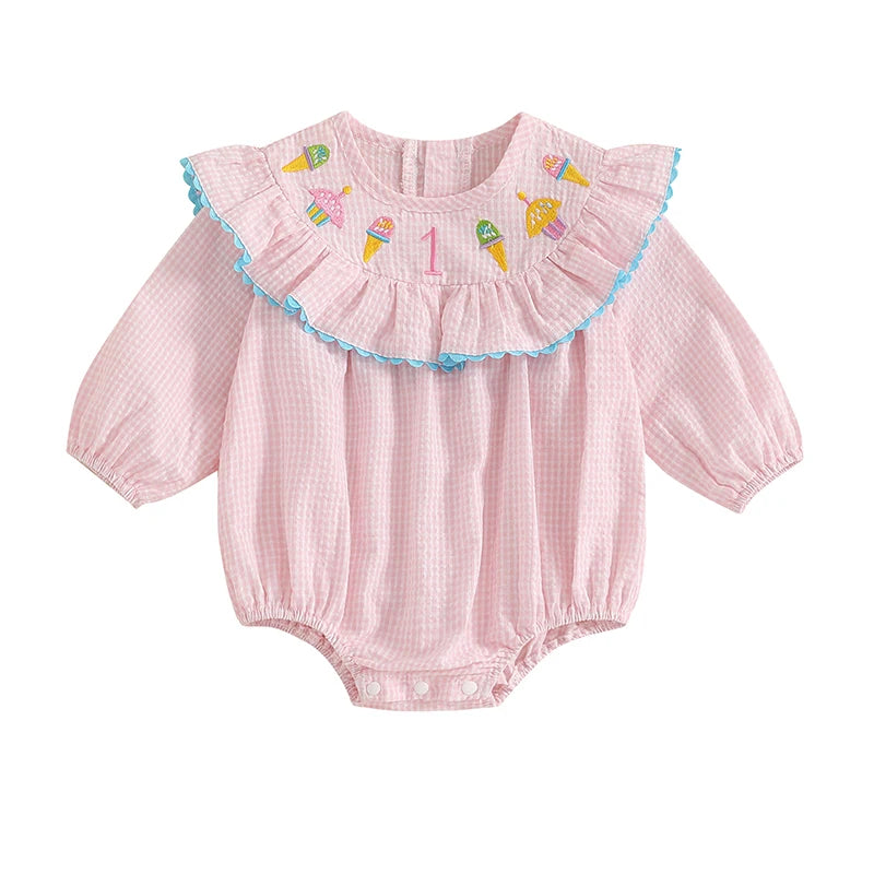 Baby Girl Pink Floral Print Ruffle Sleeve Romper