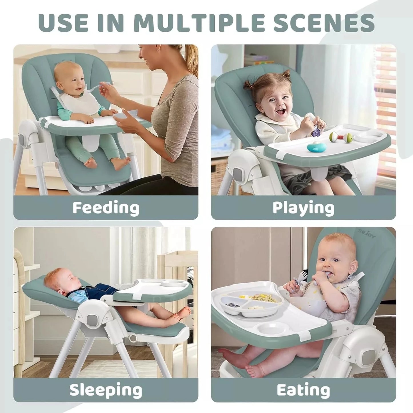 Baby High Chair Foldable Adjustable Backrest