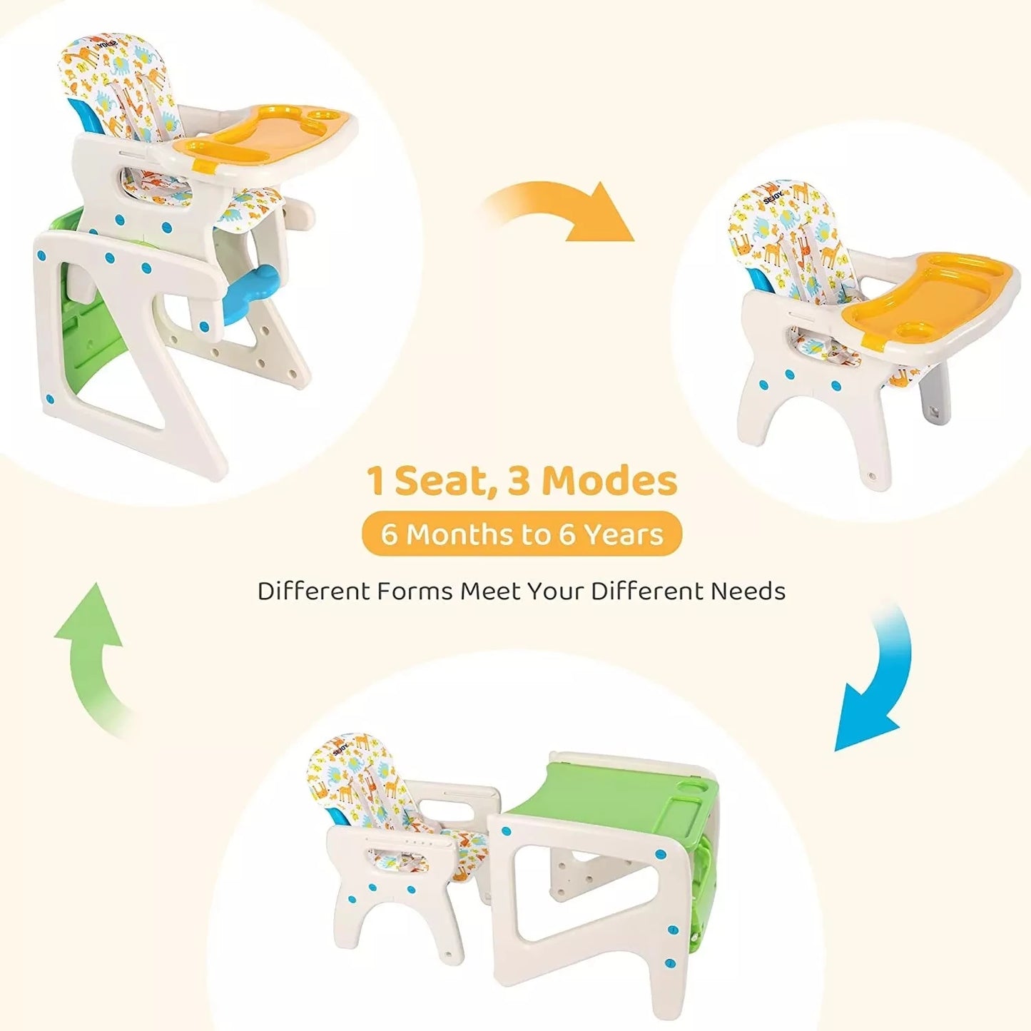 Highchair For Baby Adjustable Backrest Infant Feeding Chair