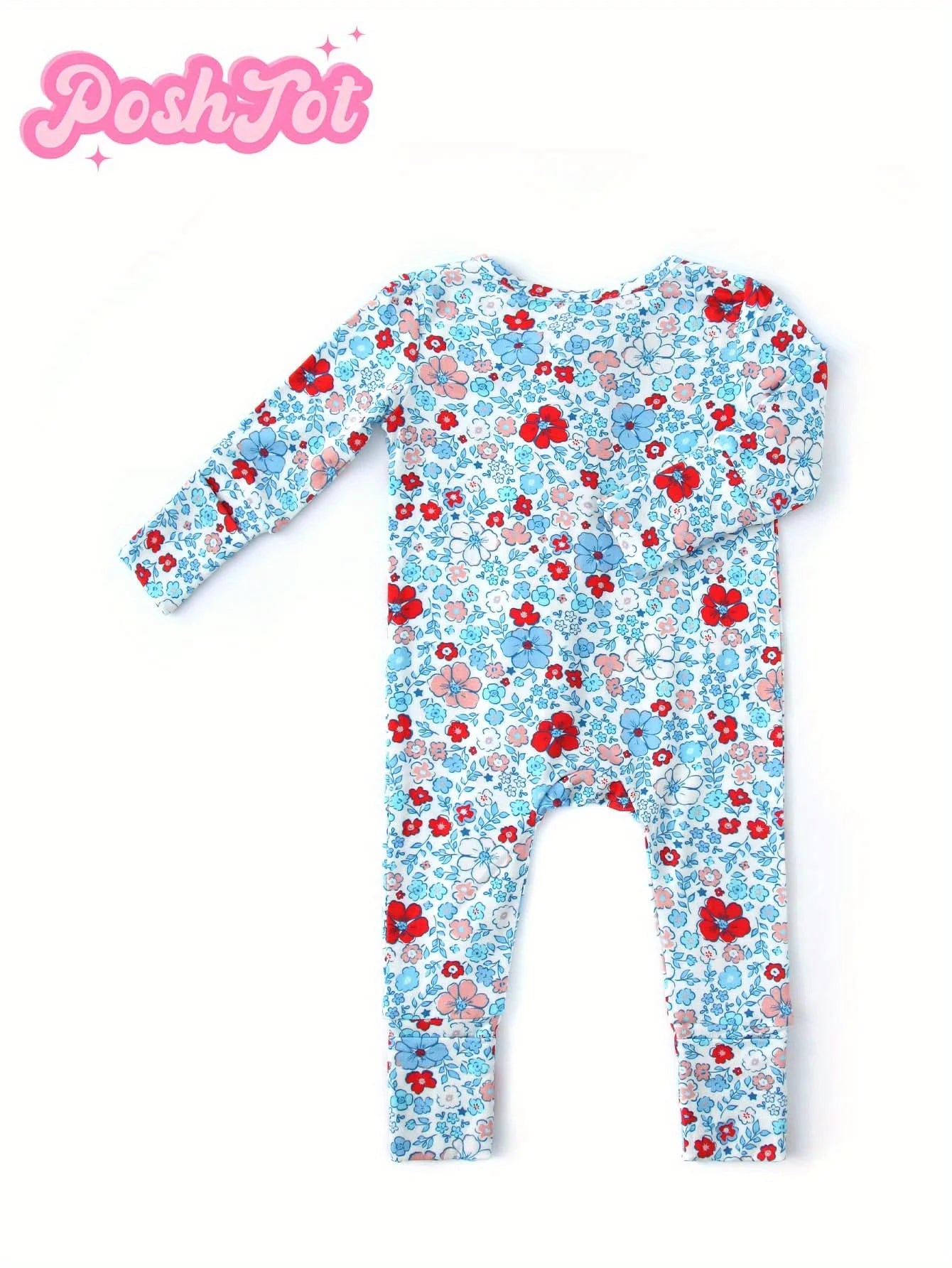POSHTOT Flower bamboo fiber baby long sleeve.Baby pajamas two-way zipper 0-2 years romper. Baby jumpsuit.
