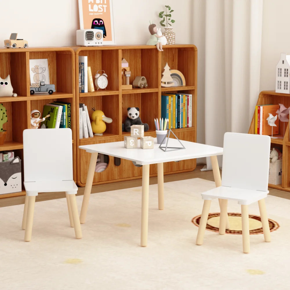 White Wooden Toddler Activity Table With Two Chairs