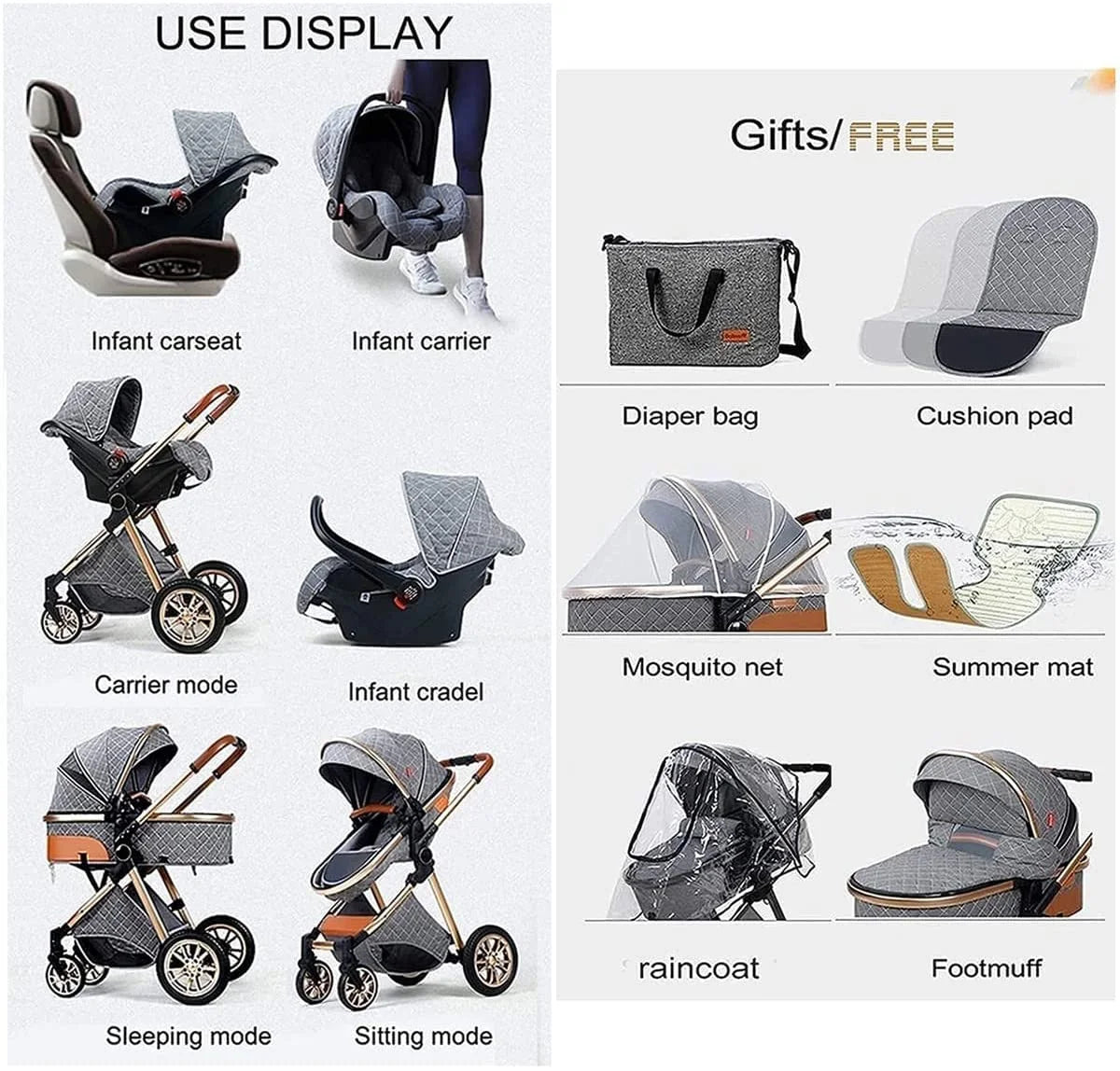 Baby Stroller Reclining Baby Carriage, Bassinet