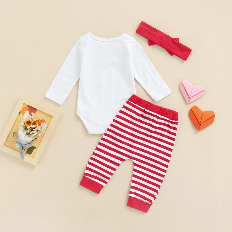 Cute 3-Piece Baby Girl Outfit Long Sleeve Romper, Pants, Headband