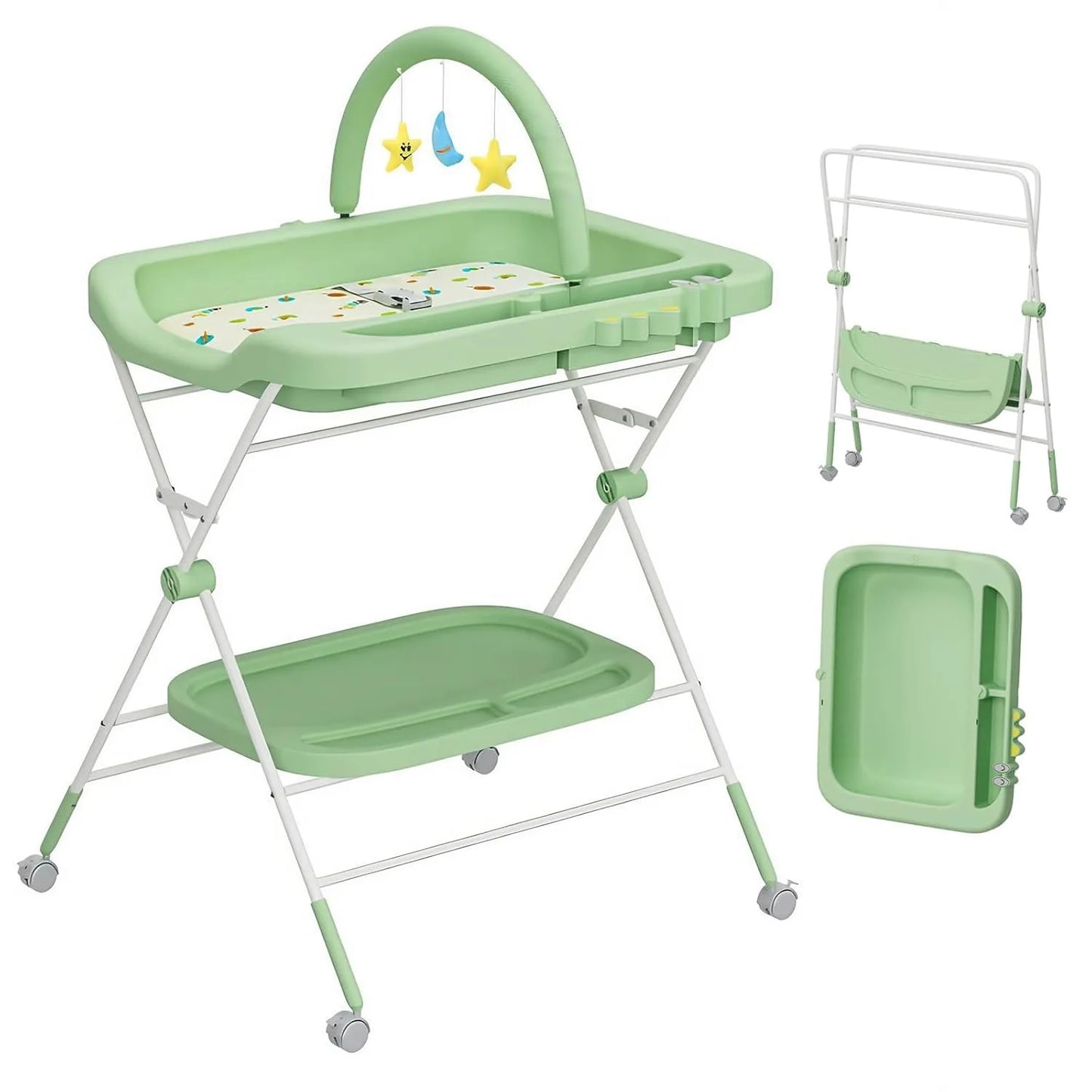 Portable, Folding Baby Changing Table, Adjustable Height, Wheels