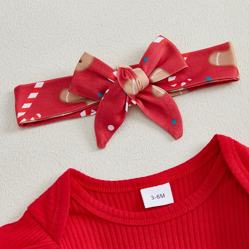 Baby Girl Christmas Long Sleeve Romper, Pants, Headband