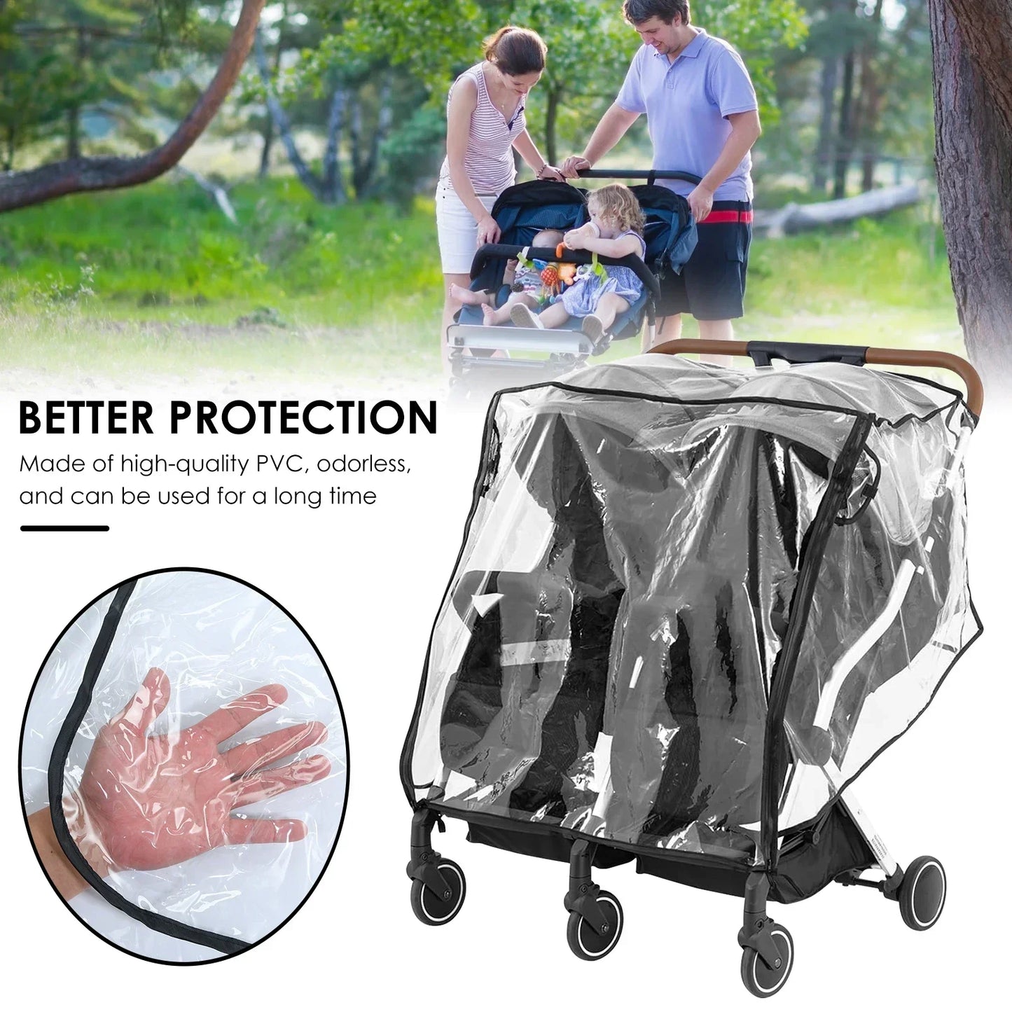 Universal Double Stroller Transparent Rain Cover