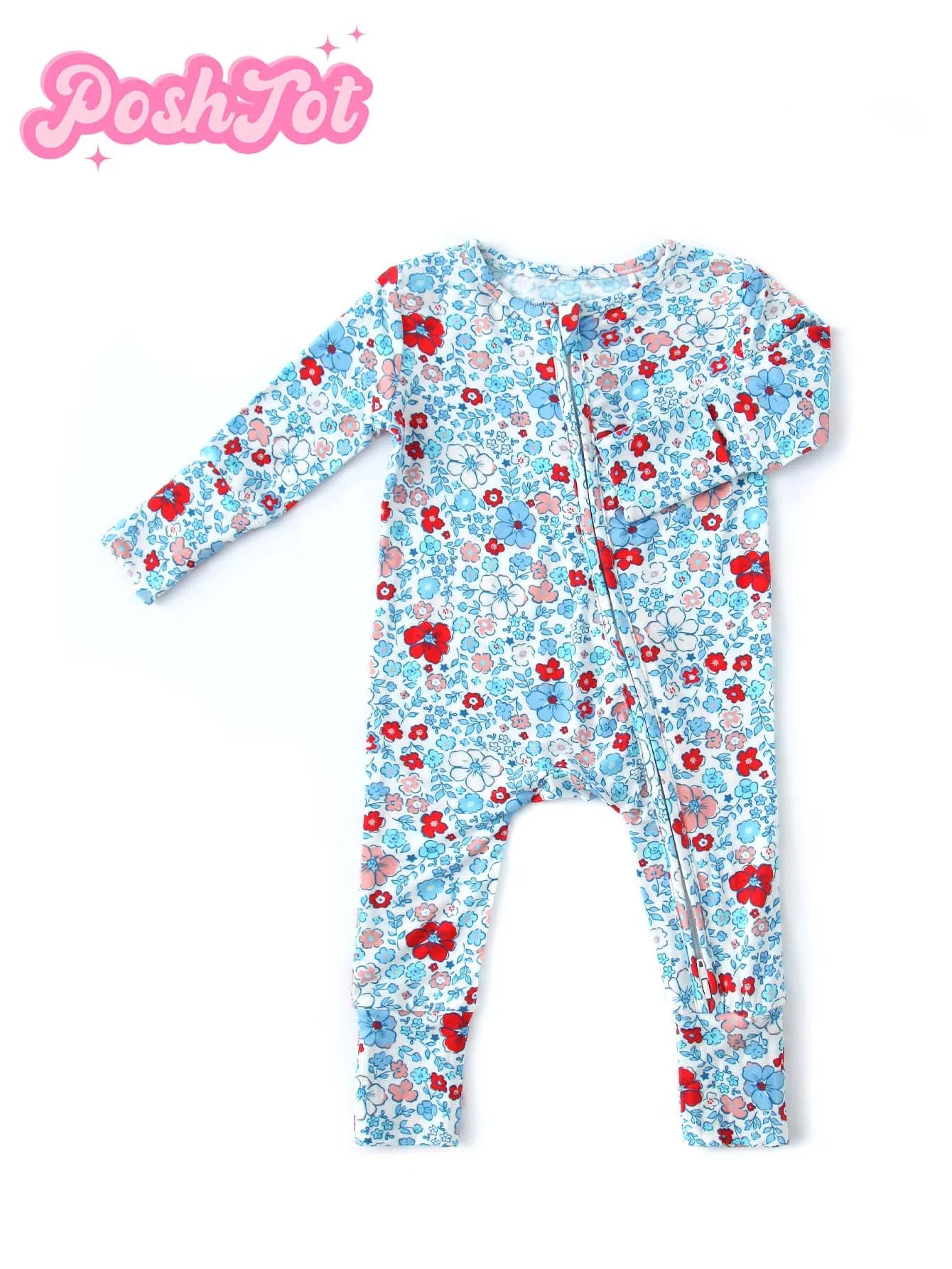 POSHTOT Flower bamboo fiber baby long sleeve.Baby pajamas two-way zipper 0-2 years romper. Baby jumpsuit.