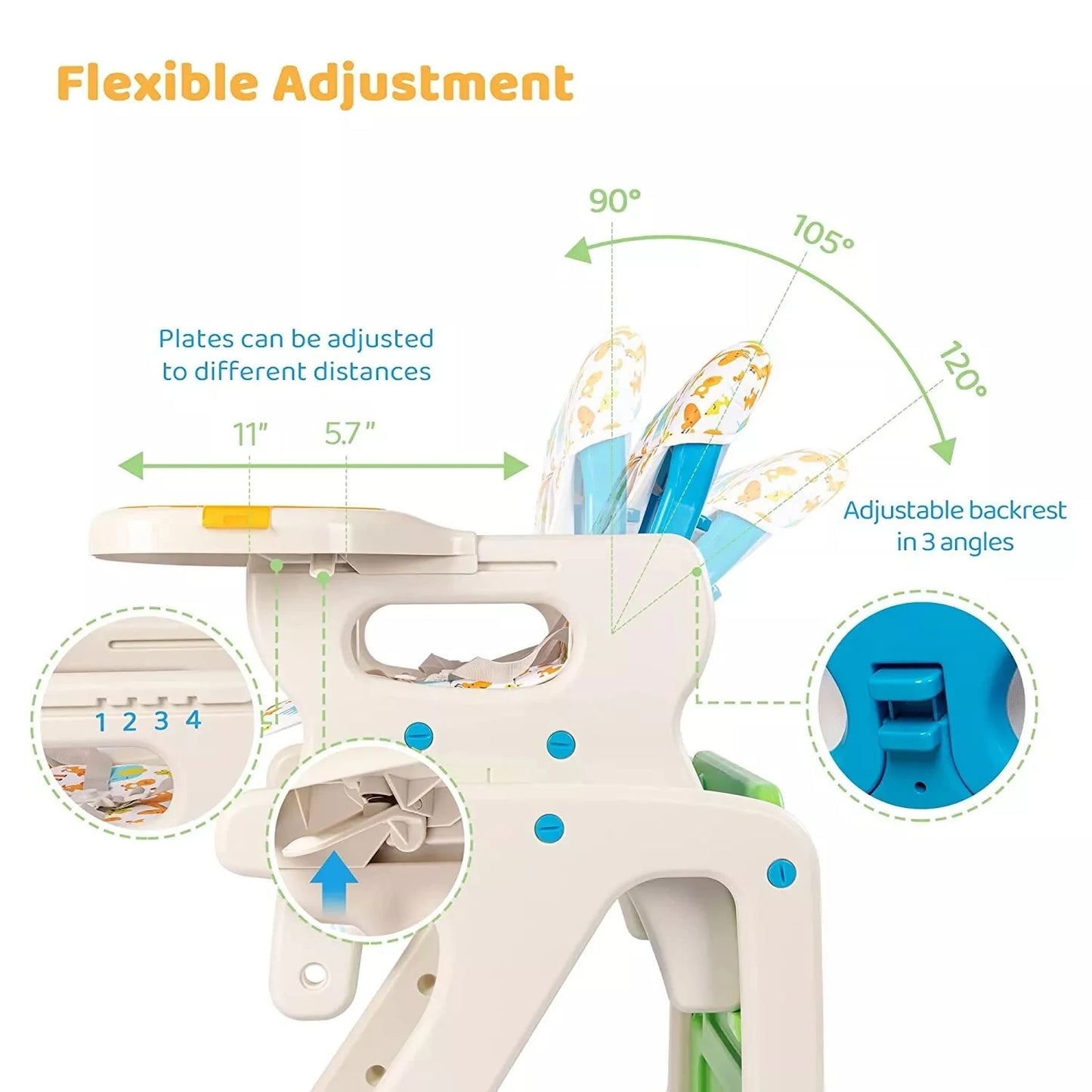 Highchair For Baby Adjustable Backrest Infant Feeding Chair