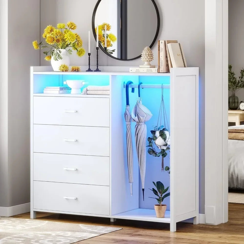 Children's Wardrobes, 4 Drawer Dresser With Clothing Rack