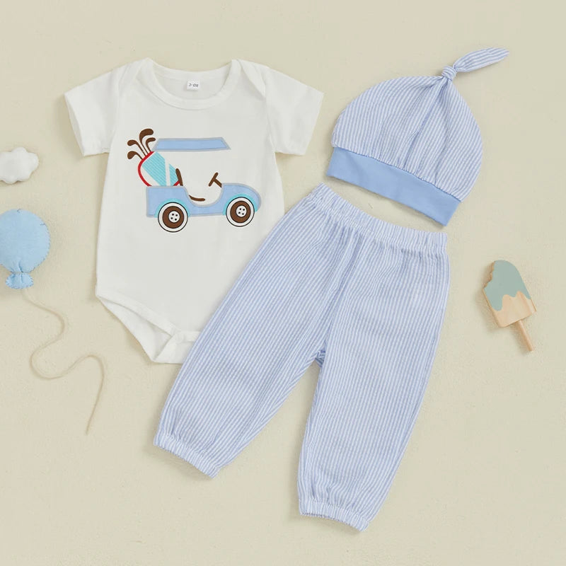 Baby Boys, Girls Short Sleeve Romper, Stripe Pants, Hat