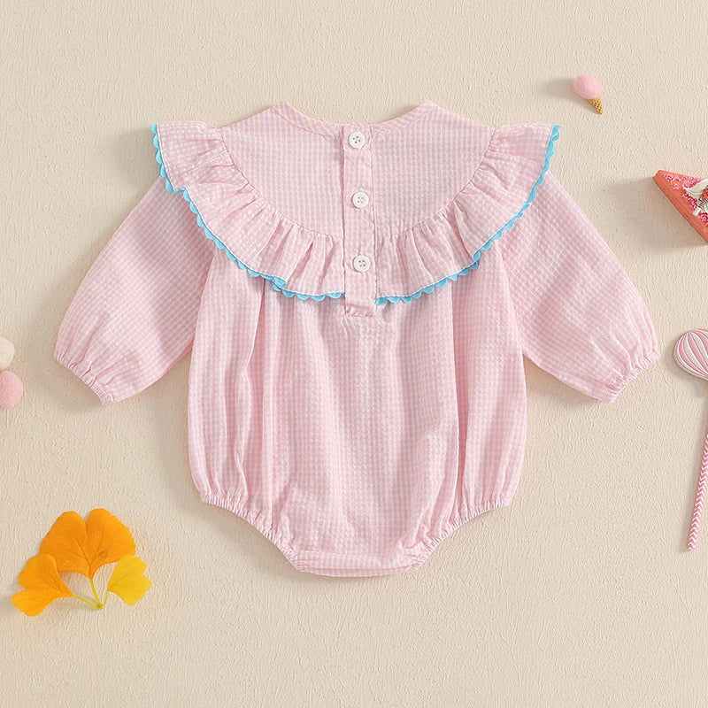Baby Girl Pink Floral Print Ruffle Sleeve Romper