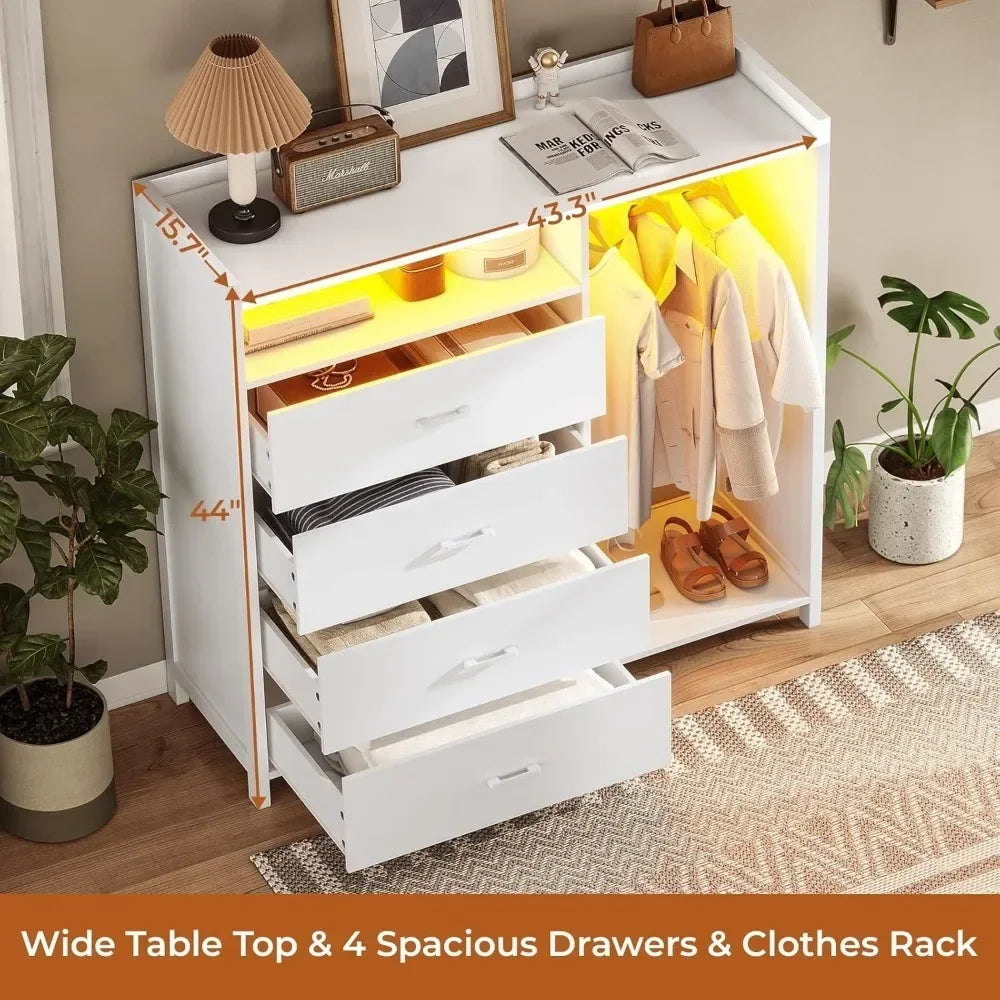 Children's Wardrobes, 4 Drawer Dresser With Clothing Rack
