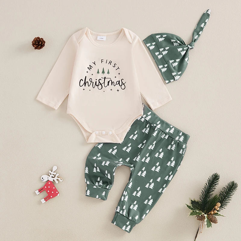 Baby Christmas Long Sleeve Romper, Long Trousers, Hat